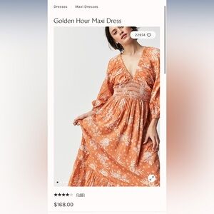 Free People Golden Hour Maxi Dress Orange size Medium